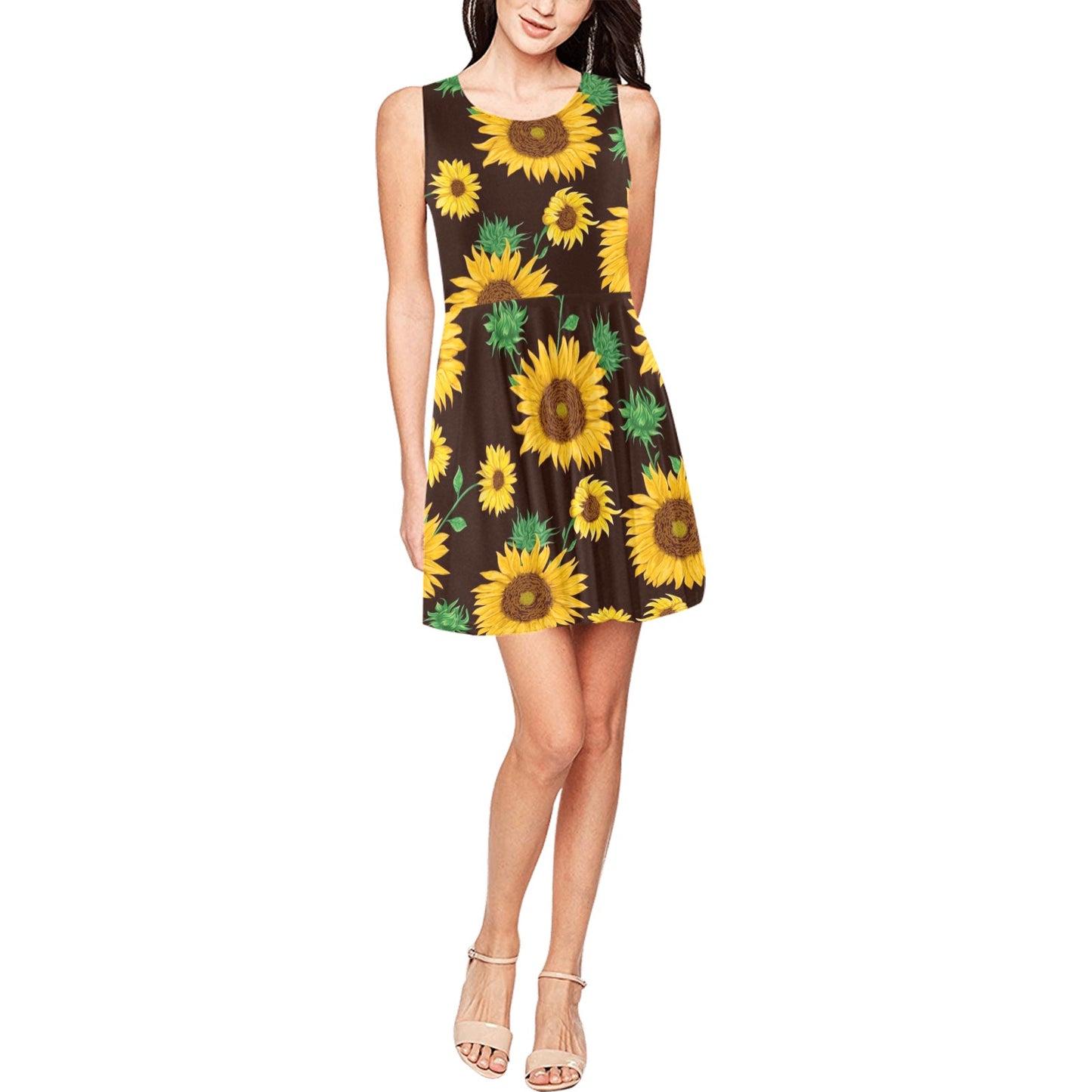 Sunflower Pattern Print Design SF01 Sleeveless Dress