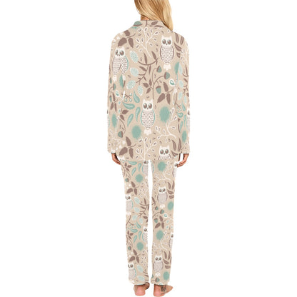 Owl Pattern Print Design A02 Women's Long Pajama Set