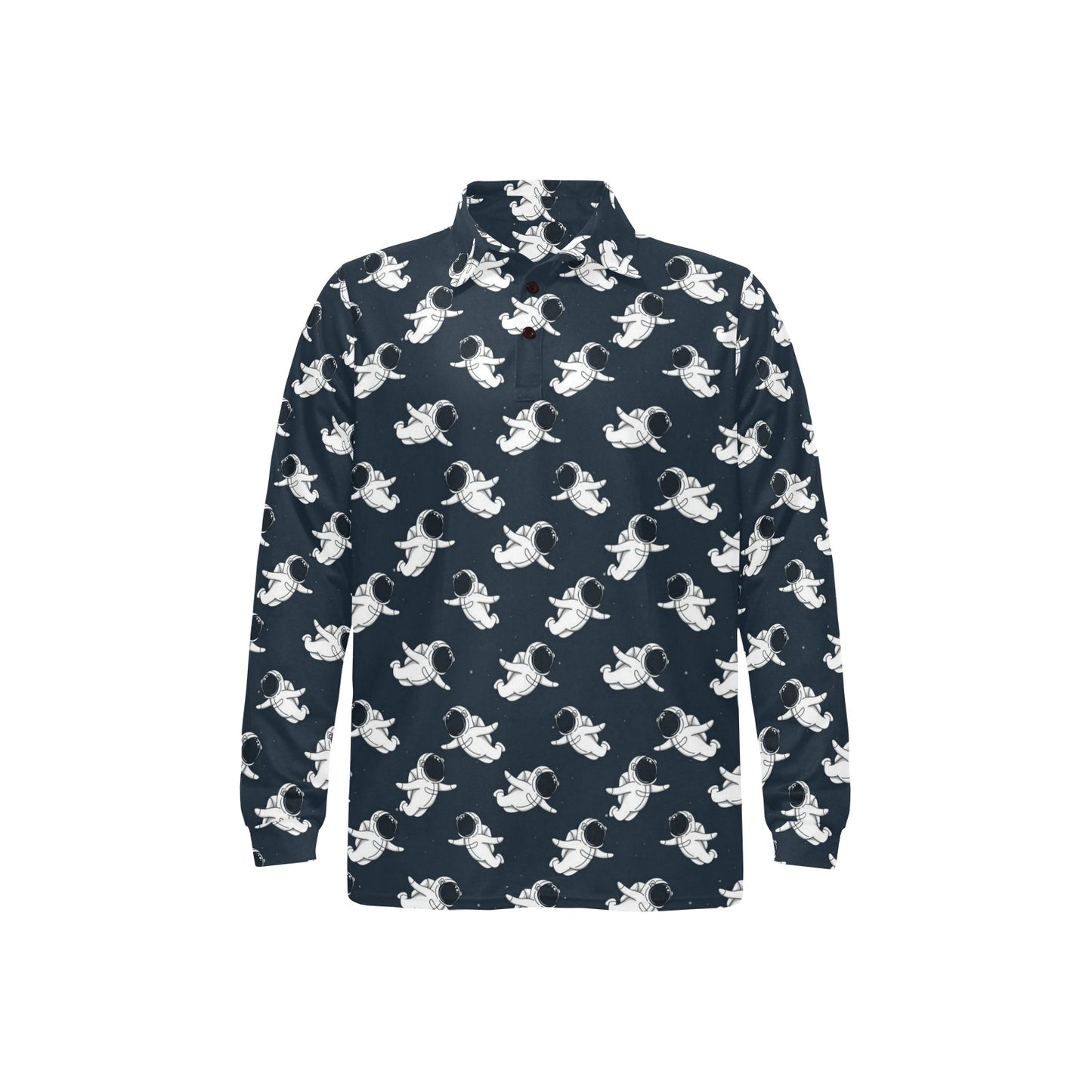 Astronaut Pattern Print Design 02 Long Sleeve Polo Shirt For Men's