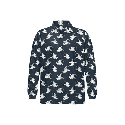 Astronaut Pattern Print Design 02 Long Sleeve Polo Shirt For Men's