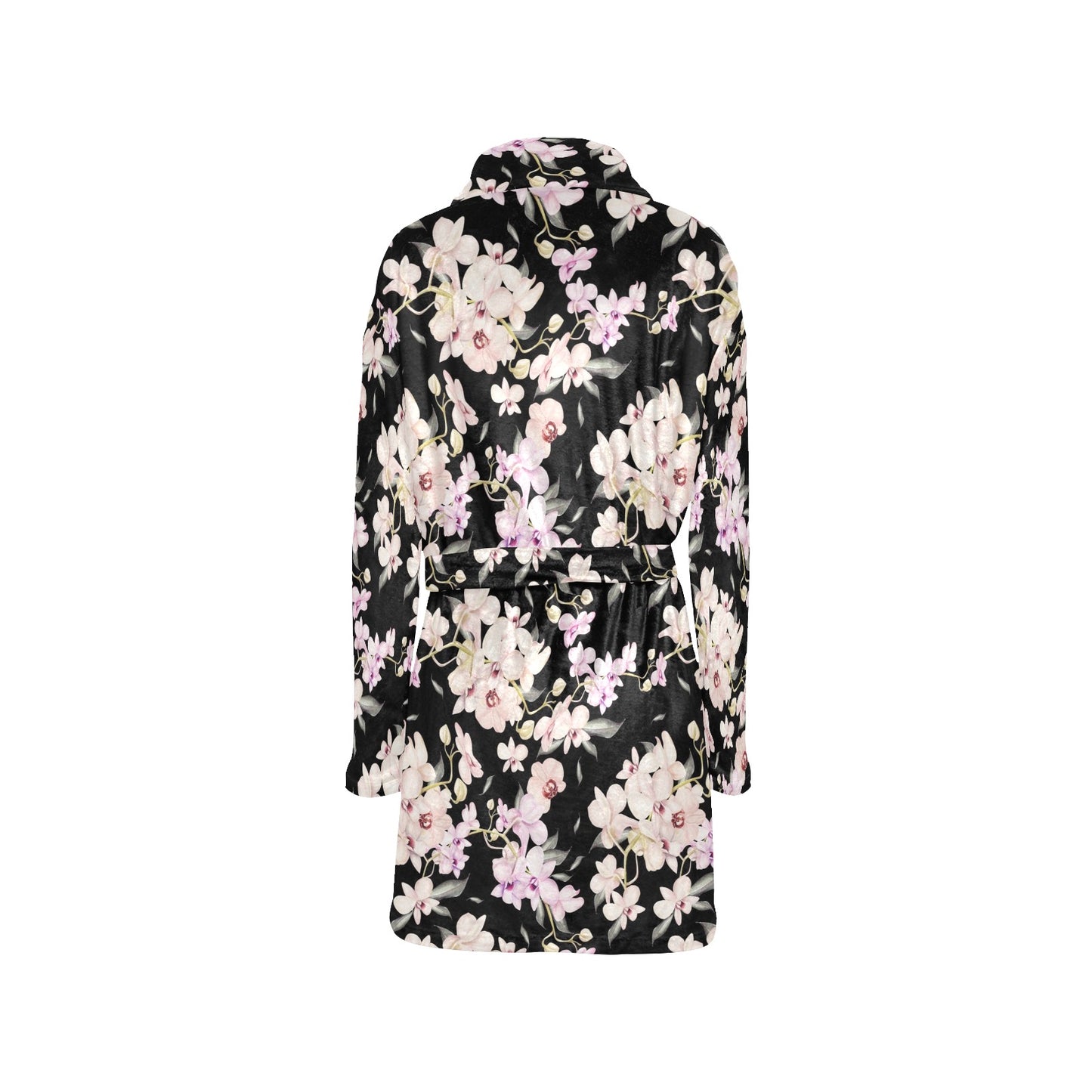 Orchid White Pattern Print Design OR03 Women's Fleece Robe