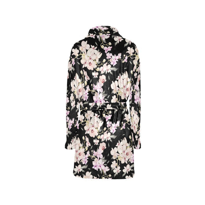 Orchid White Pattern Print Design OR03 Women's Fleece Robe