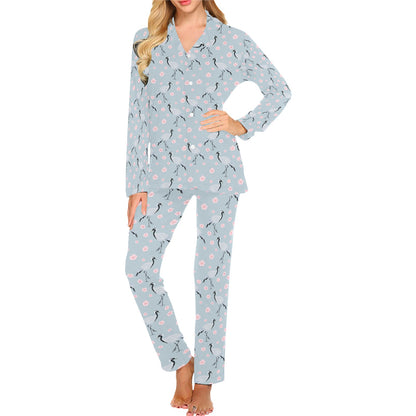 Sakura Bird Print Design LKS304 Women's Long Pajama Set
