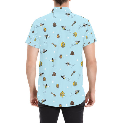 Honey Bee Print Design LKS307 Men Short Sleeve Button Up Shirt