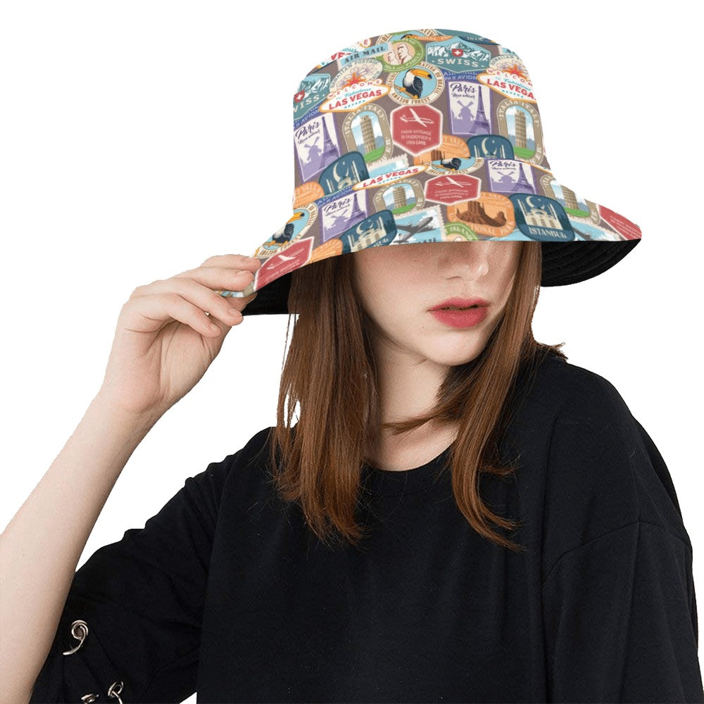 Travel Stamp Print Design LKS301 Unisex Bucket Hat