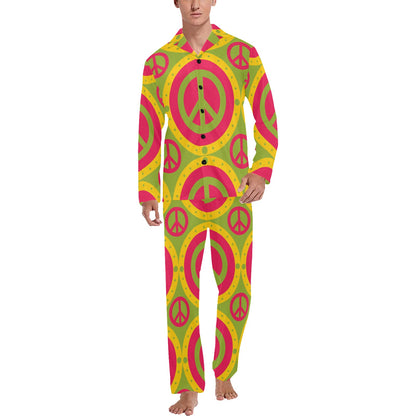 Peace Sign Pattern Print Design A01 Men's Long Pajama Set