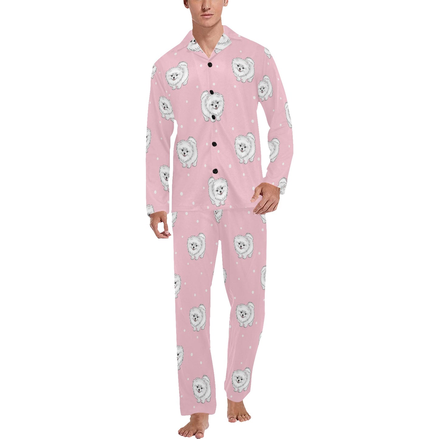 Pomeranians Pattern Print Design A02 Men's Long Pajama Set