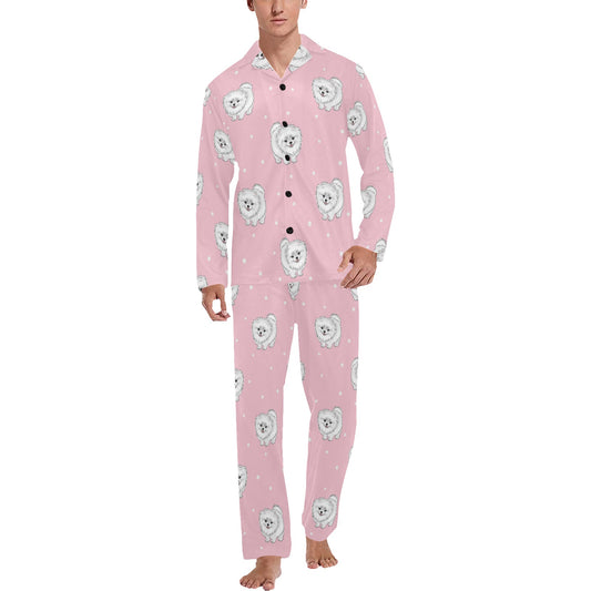 Pomeranians Pattern Print Design A02 Men's Long Pajama Set
