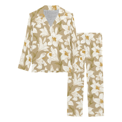 Lily Pattern Print Design LY07 Women's Long Pajama Set