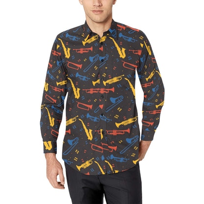 Saxophone Print Design LKS407 Men's Long Sleeve Dress Shirt