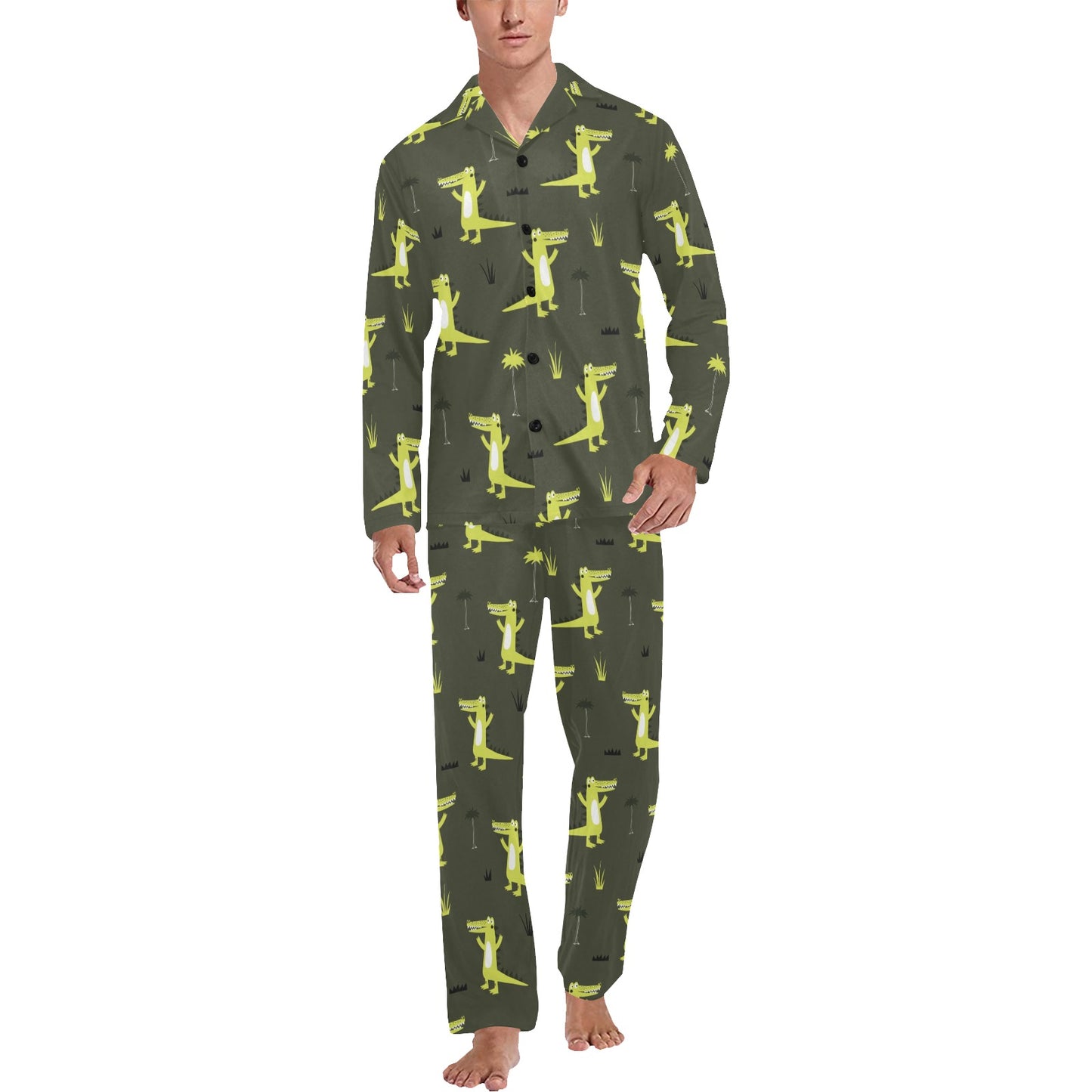 Alligator Pattern Print Design 05 Men's Long Pajama Set