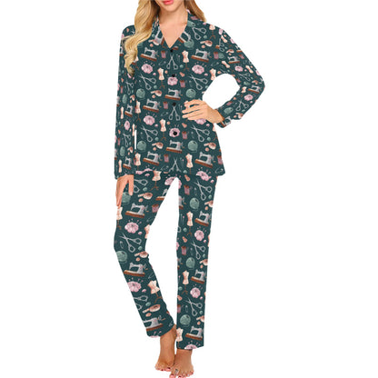 Sewing Equipment Print Design LKS307 Women's Long Pajama Set