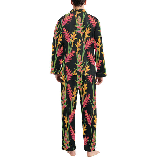 Heliconia Pattern Print Design HL01 Men's Long Pajama Set