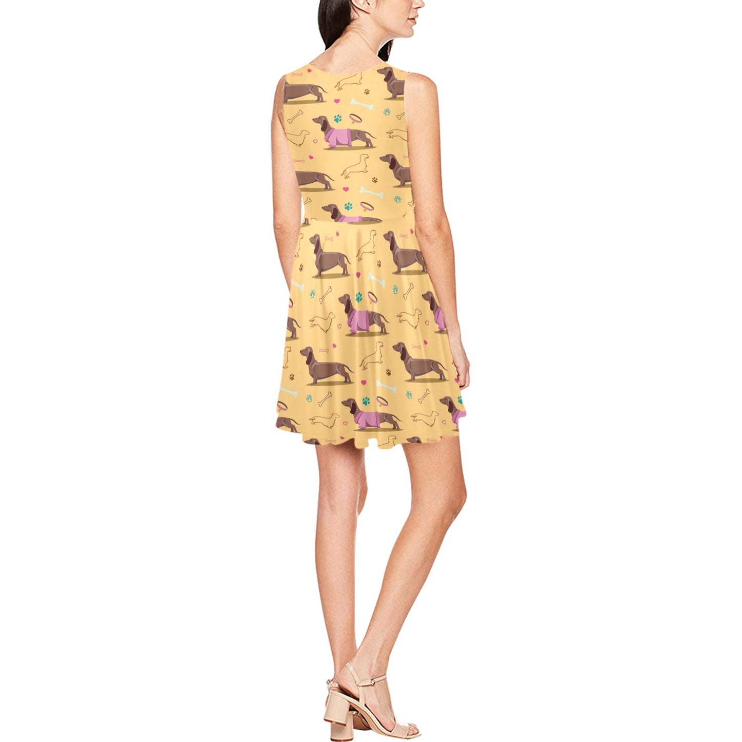Dachshund Pattern Print Design 07 Sleeveless Dress