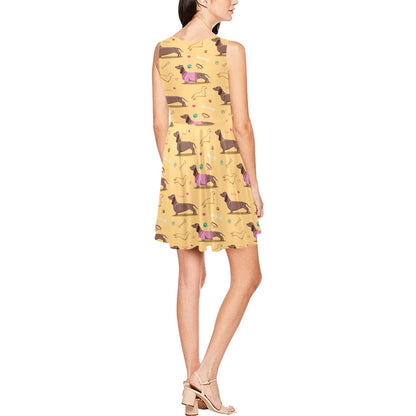 Dachshund Pattern Print Design 07 Sleeveless Dress