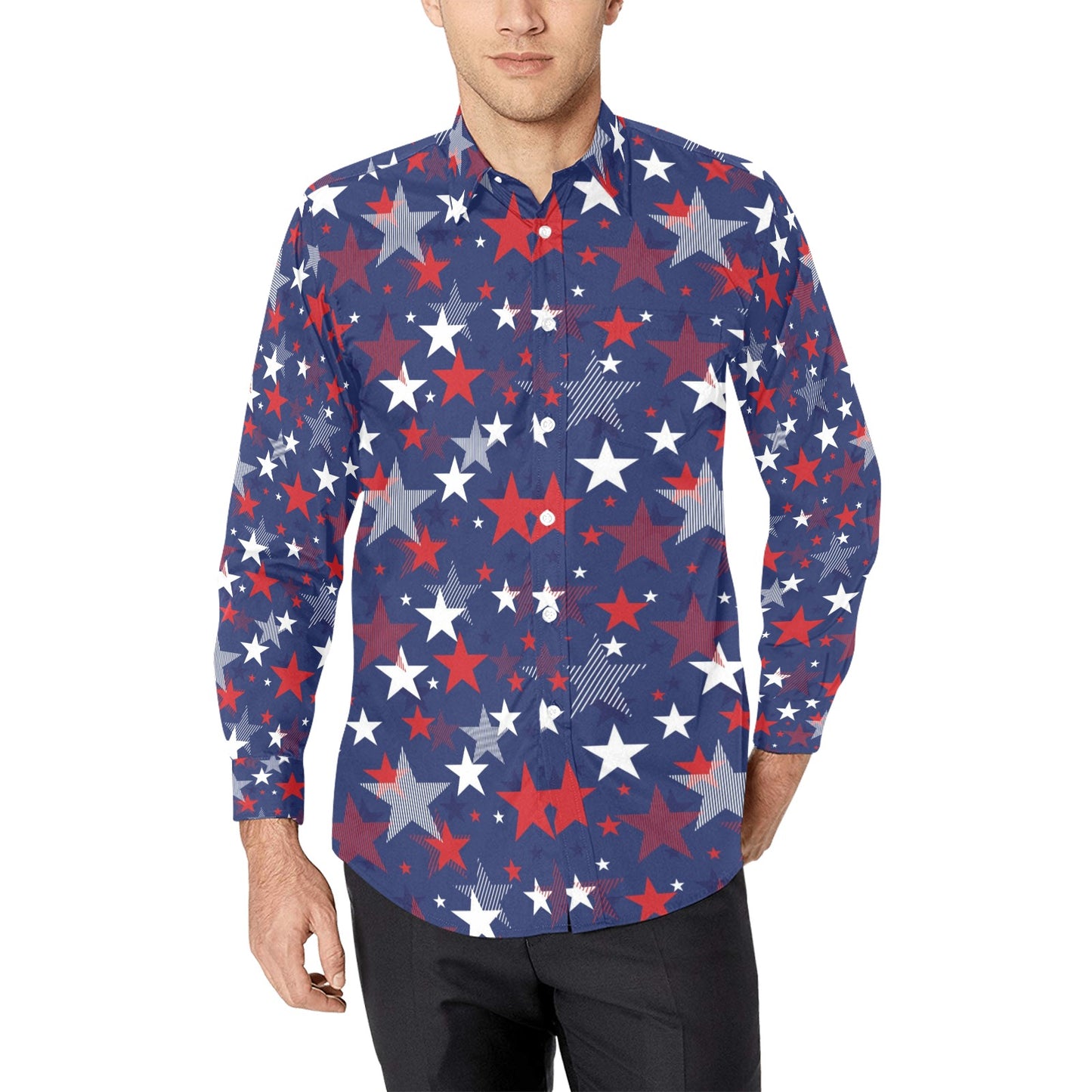 Star Print Design LKS304 Men's Long Sleeve Dress Shirt