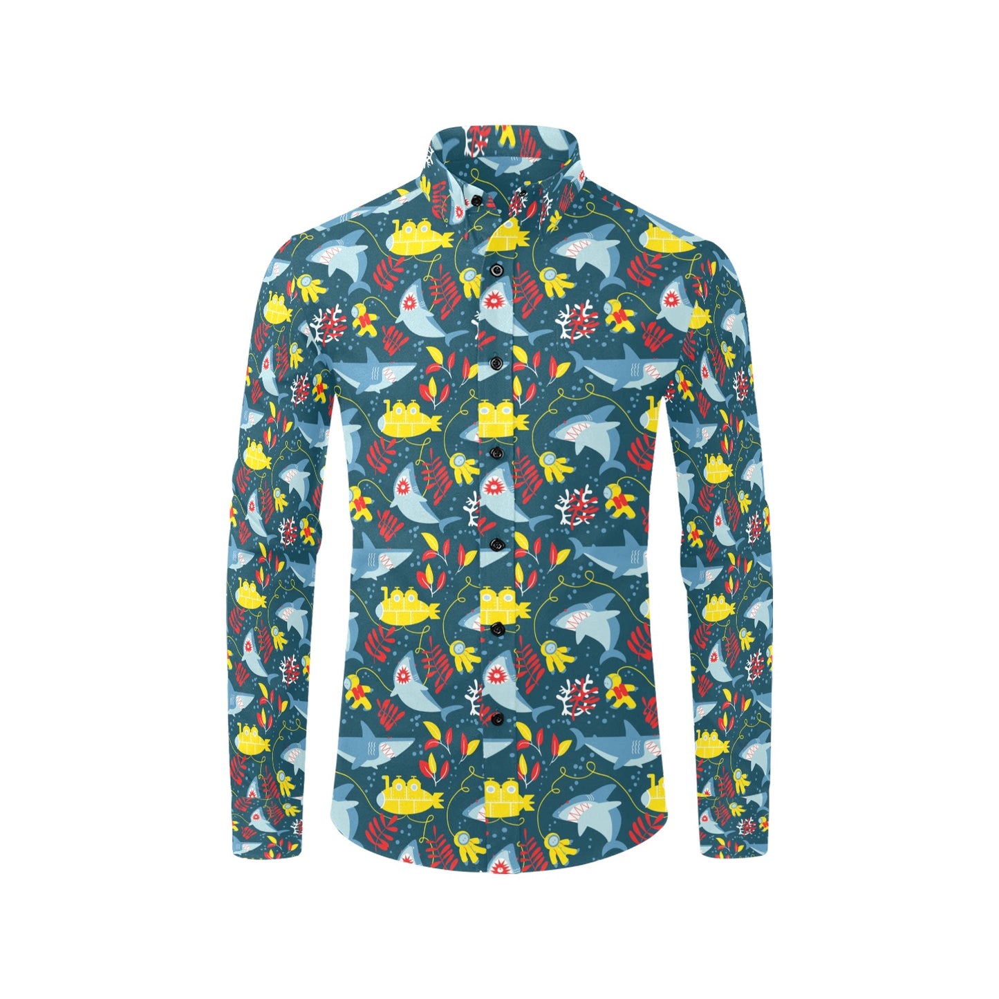 Scuba With Sharks Print Design LKS303 Men's Long Sleeve Dress Shirt