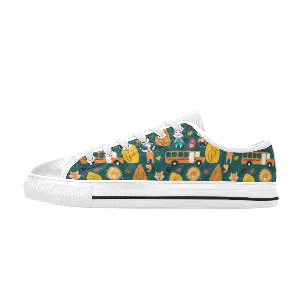 School Bus Print Design LKS309 Women's White Low Top Shoes