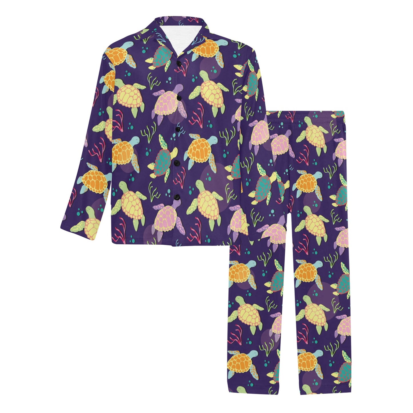 Sea Turtle Color Smile Men's Long Pajama Set