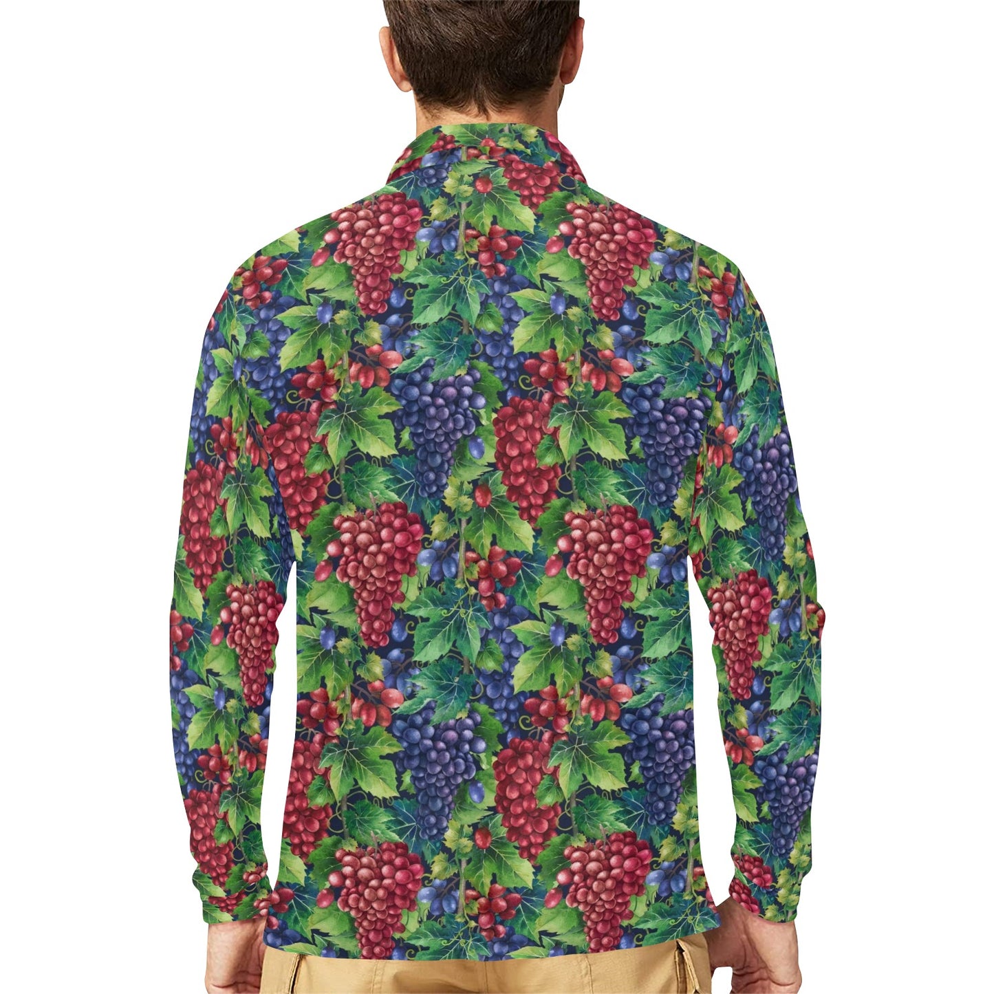 Grape Pattern Print Design GP02 Long Sleeve Polo Shirt For Men's