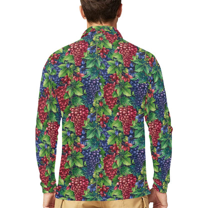 Grape Pattern Print Design GP02 Long Sleeve Polo Shirt For Men's