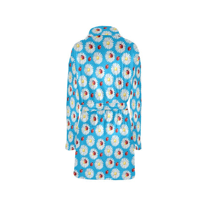 Ladybug with Daisy Themed Print Pattern Women's Fleece Robe