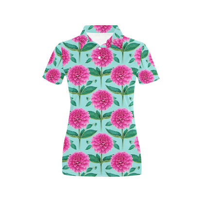 Dahlia Pattern Print Design DH08 Women's Polo Shirt