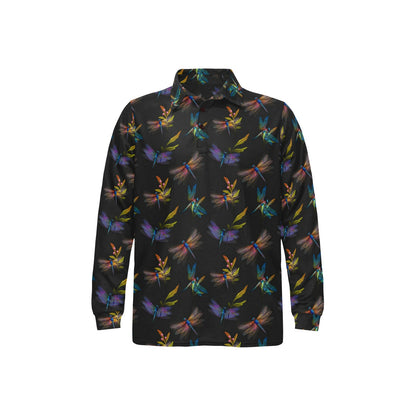Dragonfly Colorful Realistic Print Long Sleeve Polo Shirt For Men's