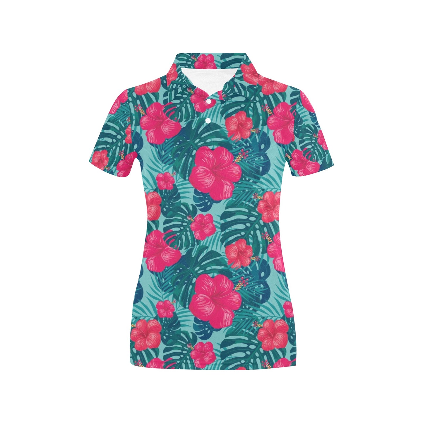 Red Hibiscus Pattern Print Design HB017 Women's Polo Shirt