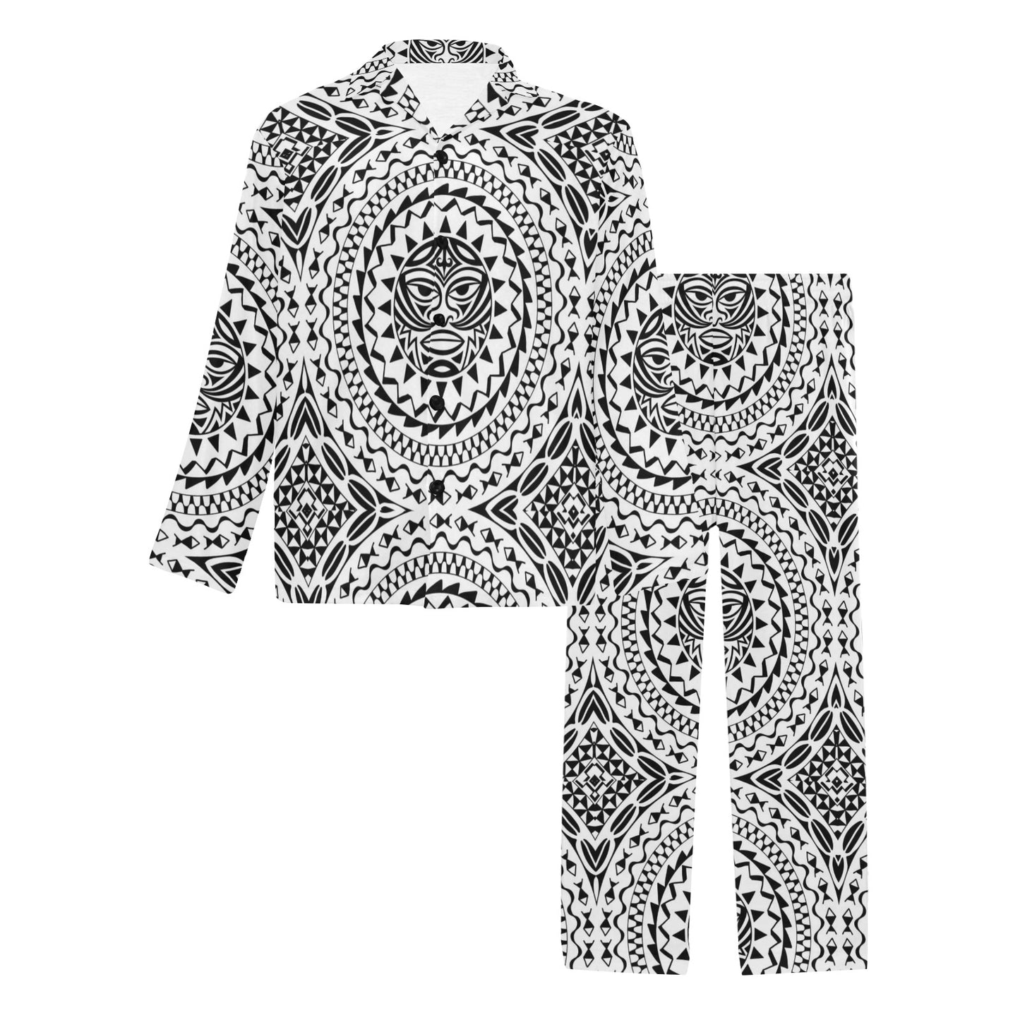 Polynesian Tribal Mask Men's Long Pajama Set