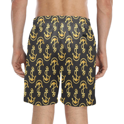 Anchor Gold Pattern Men's Swim Trunks Beach Shorts
