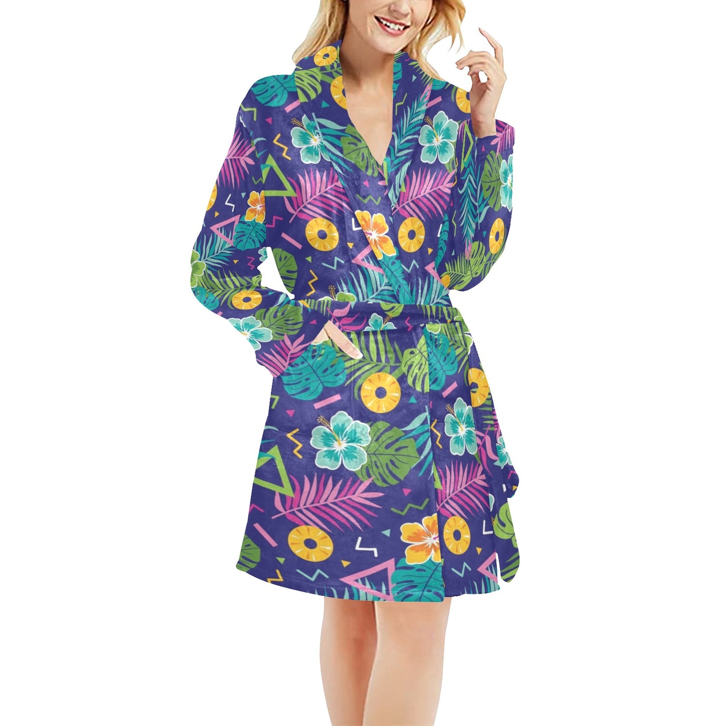 Hawaiian Themed Pattern Print Design H014 Women's Fleece Robe