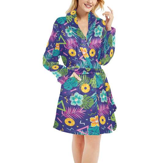 Hawaiian Themed Pattern Print Design H014 Women's Fleece Robe