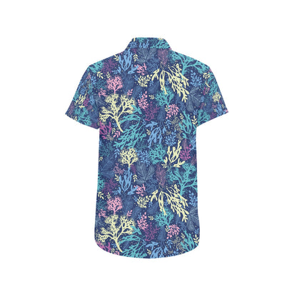 Seaweed Print Design LKS301 Men Short Sleeve Button Up Shirt