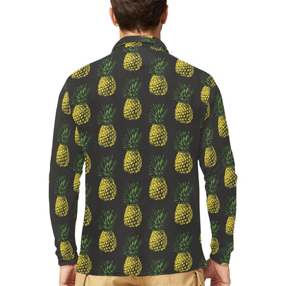 Gold Pineapple Long Sleeve Polo Shirt For Men's