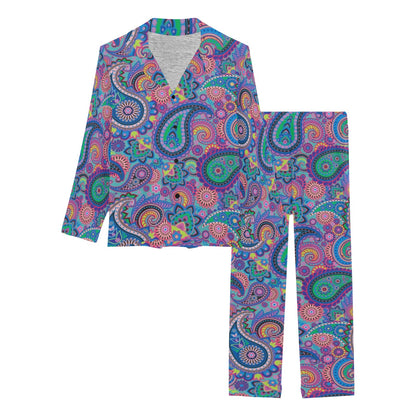 Paisley Colorful Pattern Print Design A02 Women's Long Pajama Set