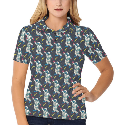 Astronaut Pattern Print Design 04 Women's Polo Shirt