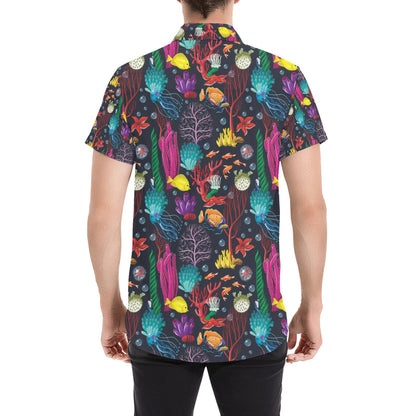 Underwater Cute Print Design LKS303 Men Short Sleeve Button Up Shirt
