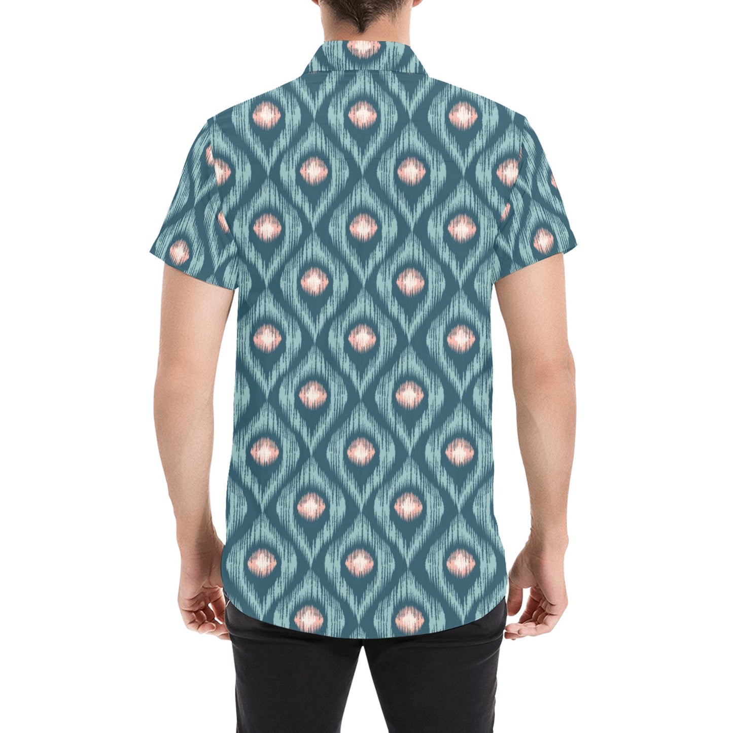 Ikat Print Design LKS402 Men Short Sleeve Button Up Shirt