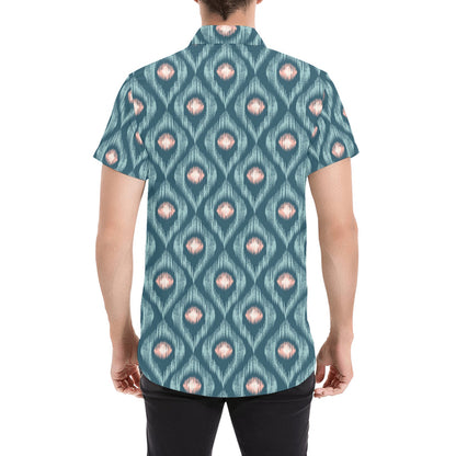 Ikat Print Design LKS402 Men Short Sleeve Button Up Shirt