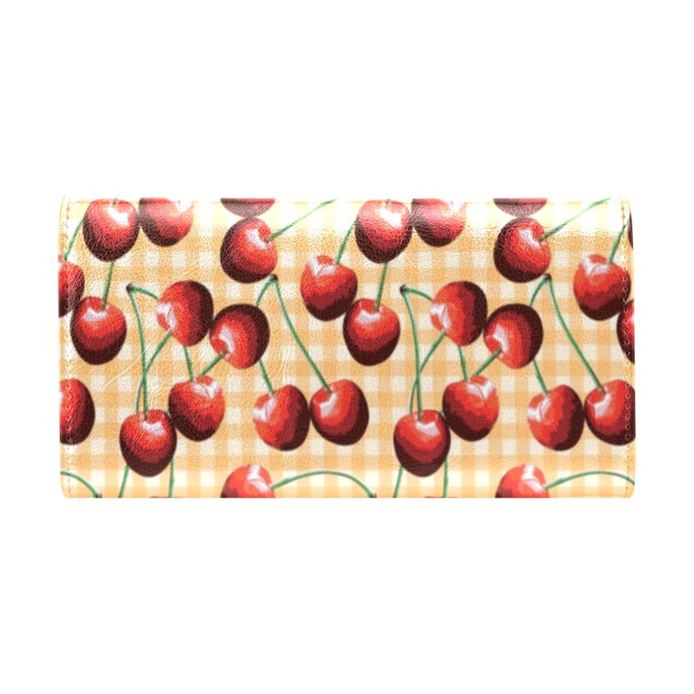 Cherry Orange Plaid Print Women's Trifold Wallet