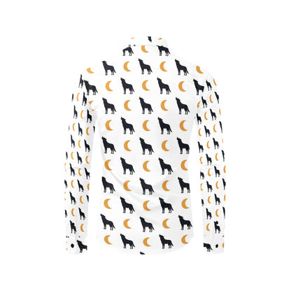 Wolf Moon Print Design LKS302 Men's Long Sleeve Dress Shirt