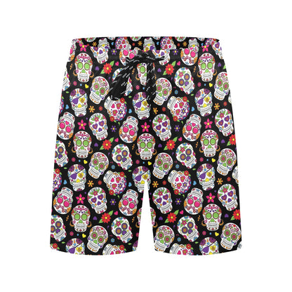 Sugar Skull Print Design LKS302 Men's Swim Trunks Beach Shorts