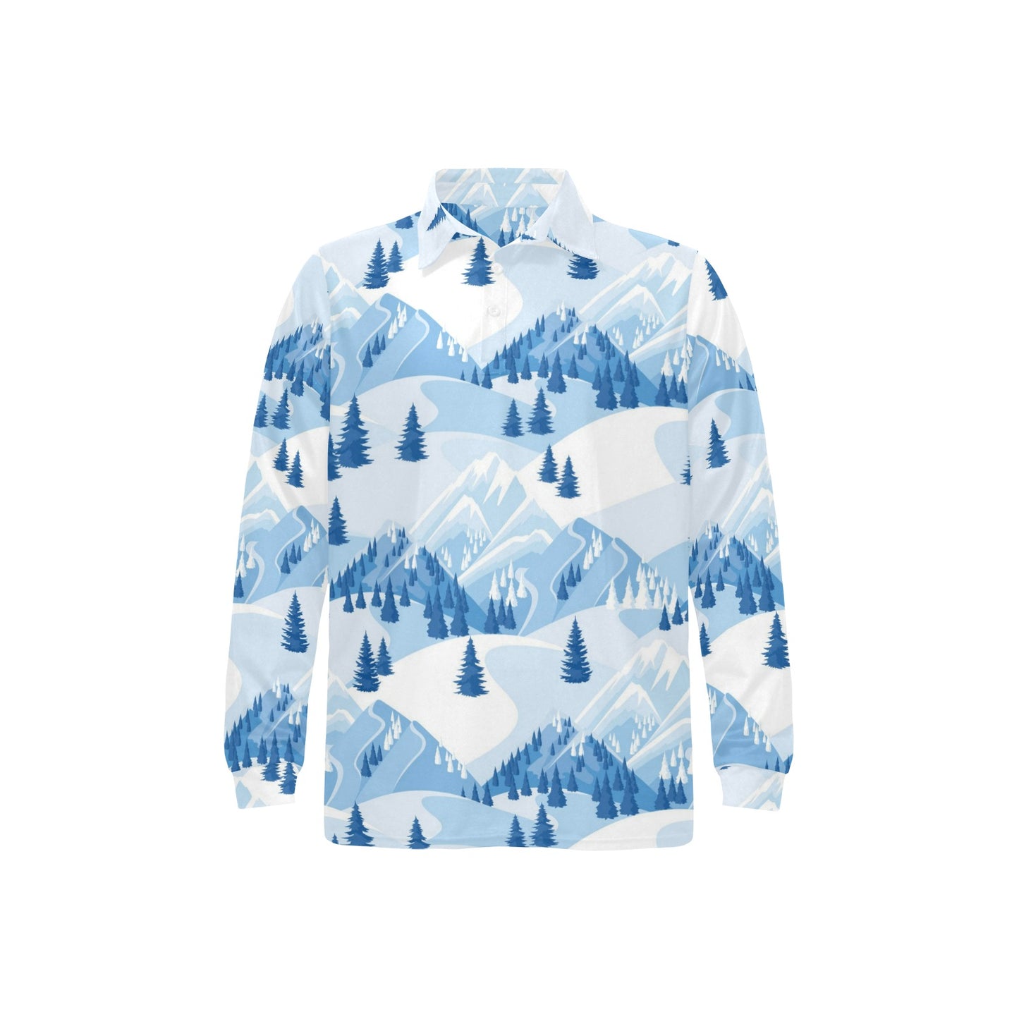 Mountain Pattern Print Design 03 Long Sleeve Polo Shirt For Men's