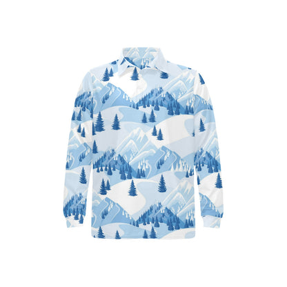Mountain Pattern Print Design 03 Long Sleeve Polo Shirt For Men's