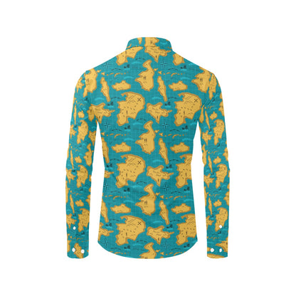 World Map Print Design LKS301 Men's Long Sleeve Dress Shirt