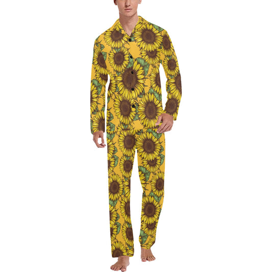 Sunflower Pattern Print Design SF04 Men's Long Pajama Set