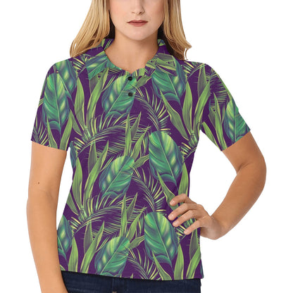 Palm Leaves Pattern Print Design PL03 Women's Polo Shirt