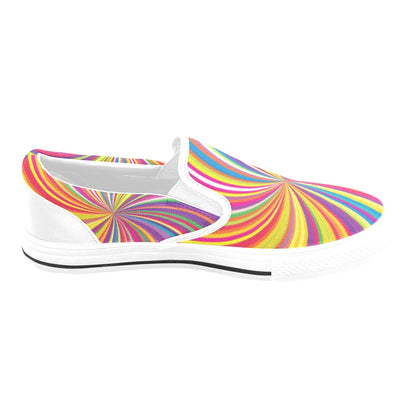Vortex Print Design LKS301 White Slip Ons Canvas Women's Shoes