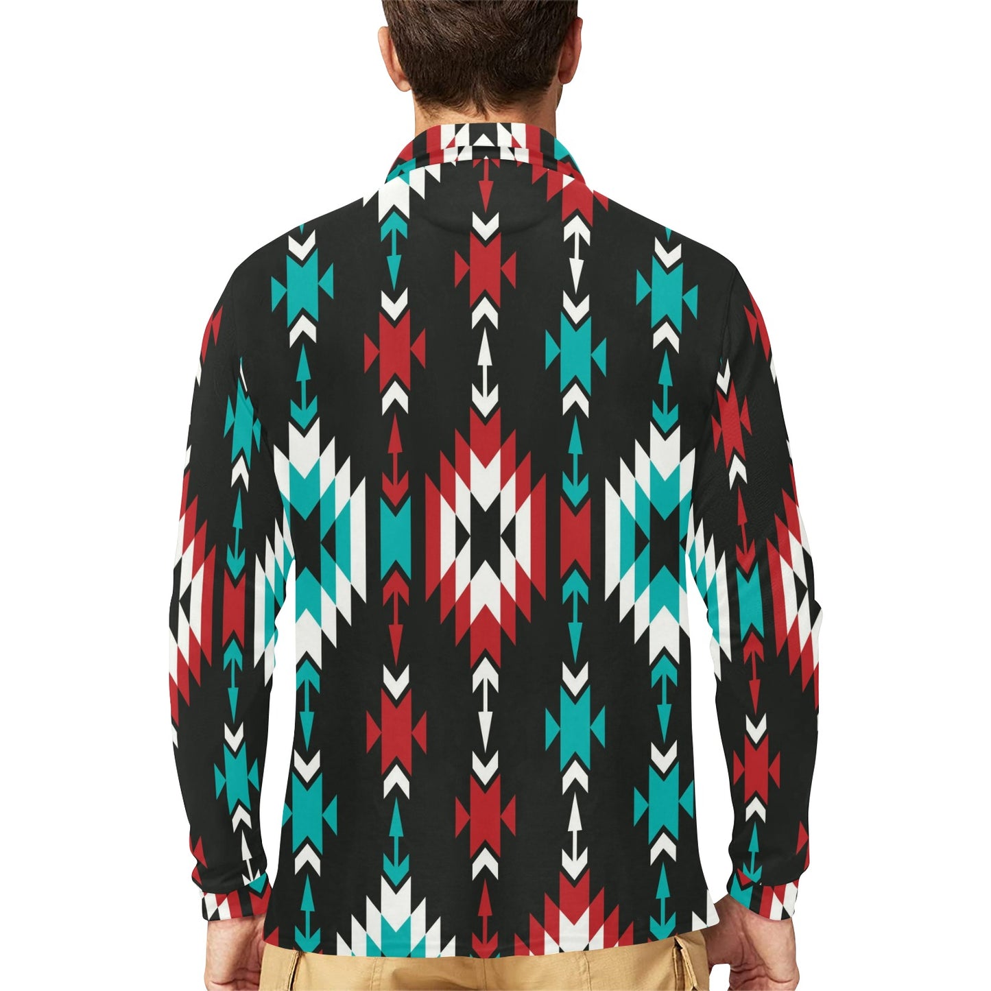 Native Pattern Print Design A08 Long Sleeve Polo Shirt For Men's